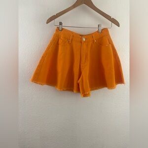 TRUCE Kids' Flare Cutoff Denim Shorts In Orange size 14